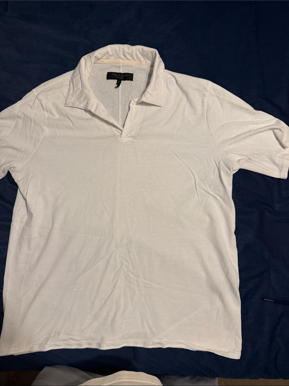 rag & bone Men’s White Polo Shirt with Open Collar